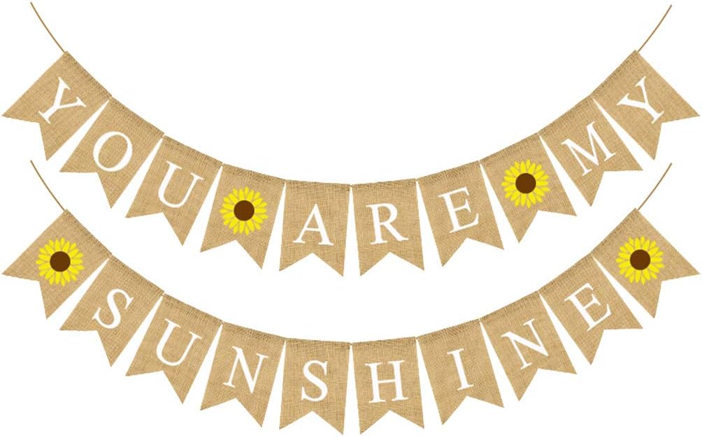 Amosfun Birthday Letters Banner Garland Sunflower Swallowtail Bunting YOU ARE MY SUNSHINE Flag for Baby Shower Birthday Party Supplies