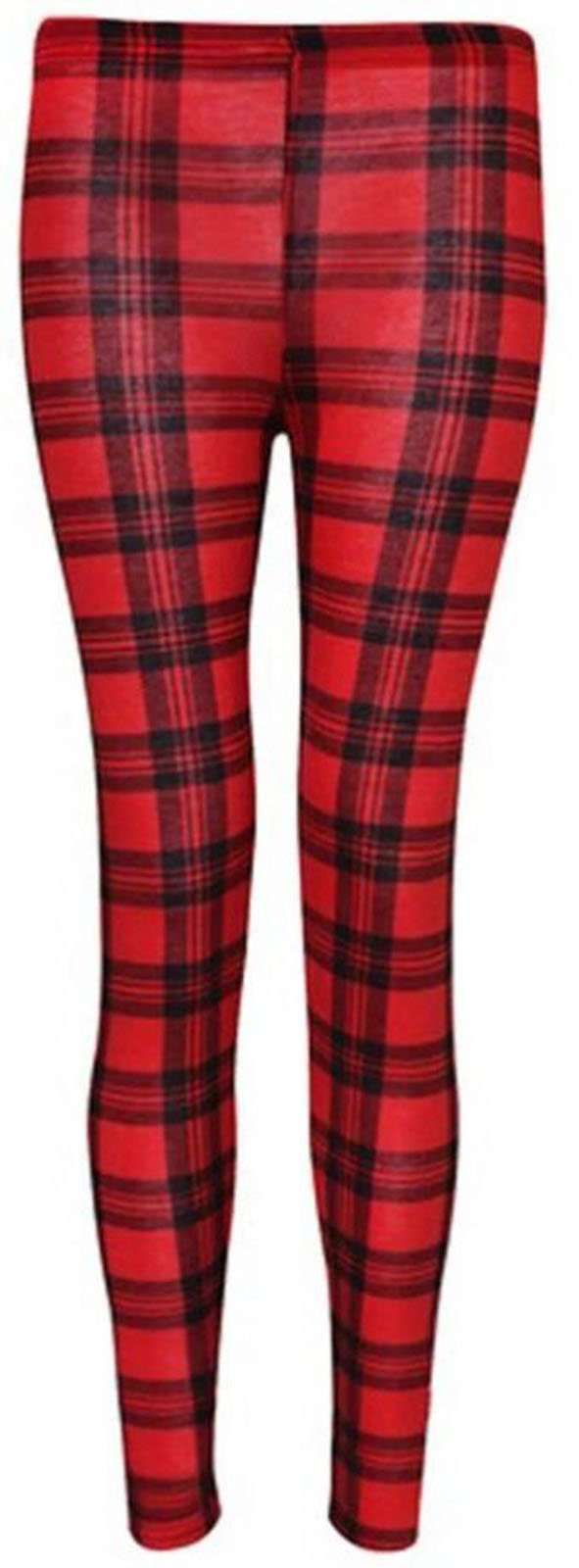 Vestido sin mangas multicolor patrón escocés tartán rojo con legging mujer S M 2