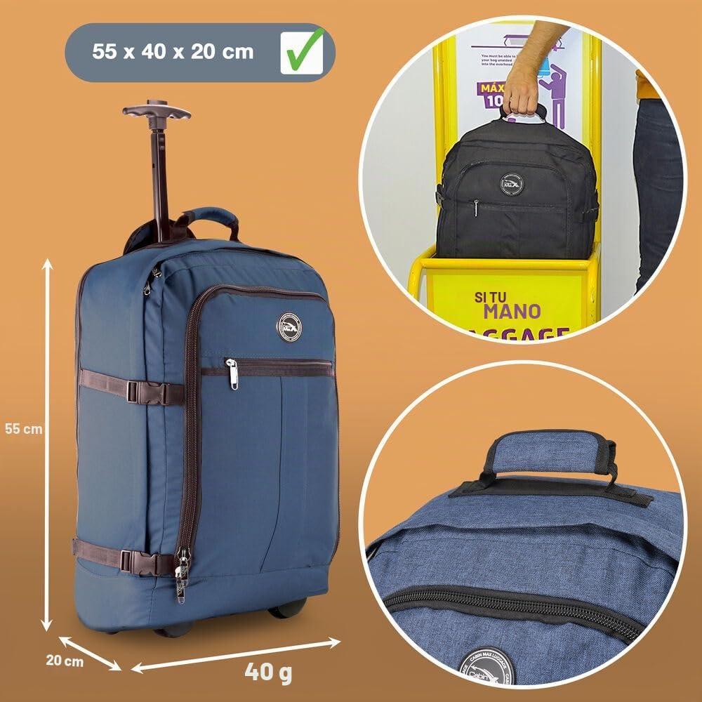 Cabin Max Lyon - Mochila Trolley con Ruedas Equipaje de Mano - Equipaje de Cabina de 44 L 55x40x20 cm (Atlantic Blue)