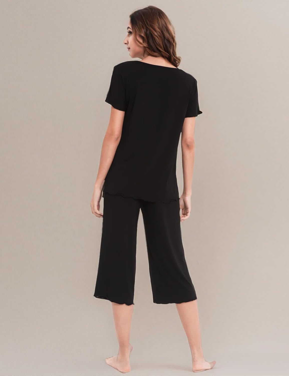 LazyCozy Womens Pajama Sets Viscose from Bamboo Pj Set Short Sleeve Top with Capri Pants Sleepwear 2 Piece Lounge Set - Image 7