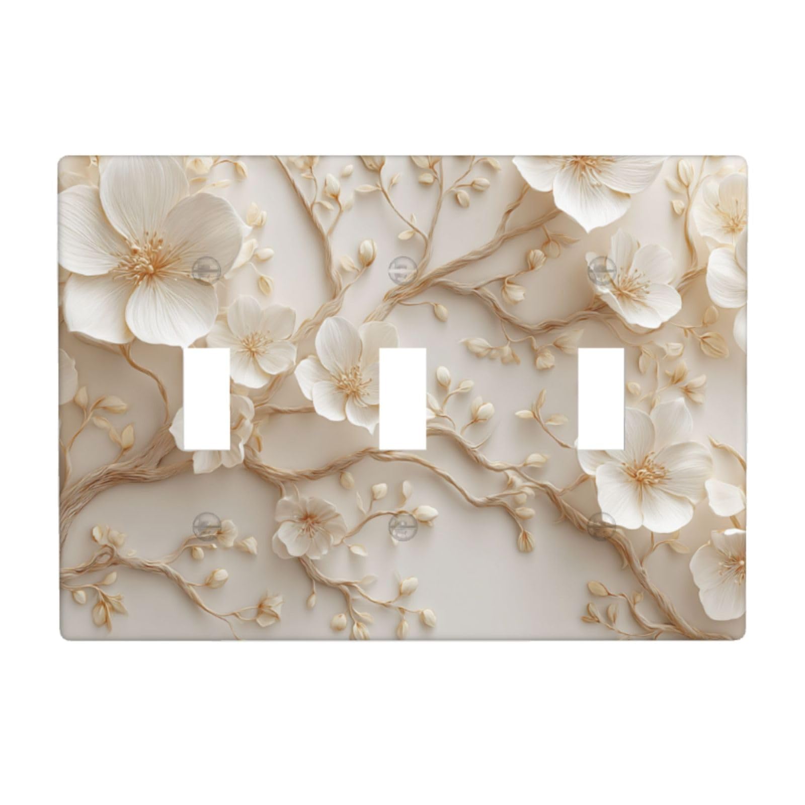 Woshuwo White Flowers On Tree Branches Light Switch Covers 3 Gang Triple Toggle Wall Plate Switchplate Electrical Faceplate For Bathroom Kitchen Bedroom Decor