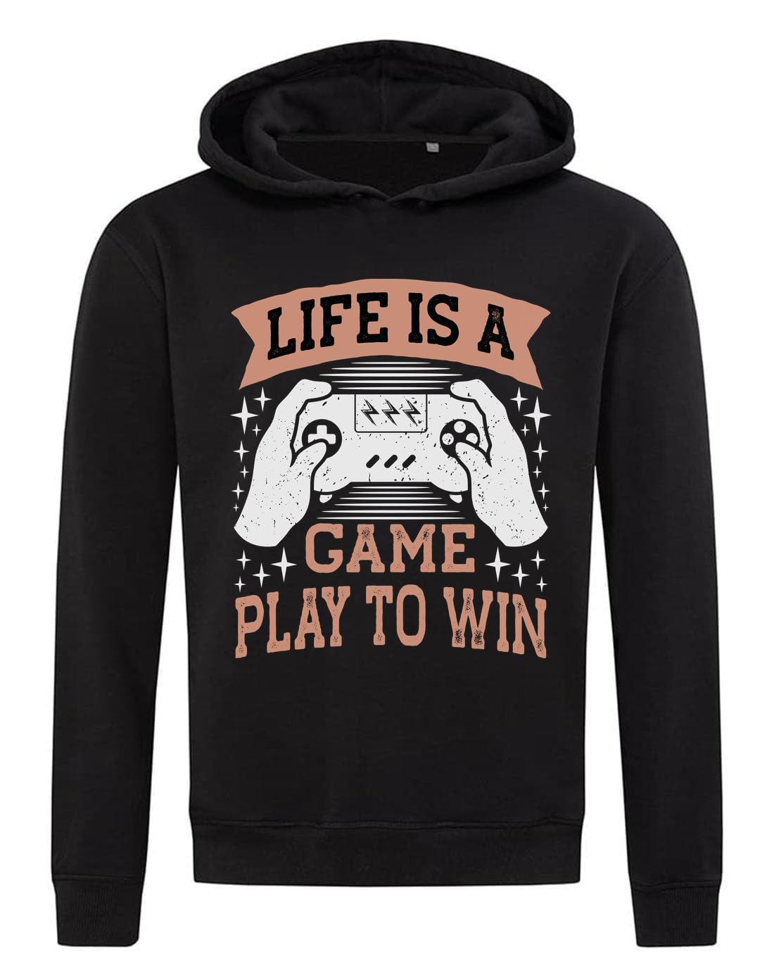Life Is A Game Play to Win Felpa con cappuccio in misto cotone nero