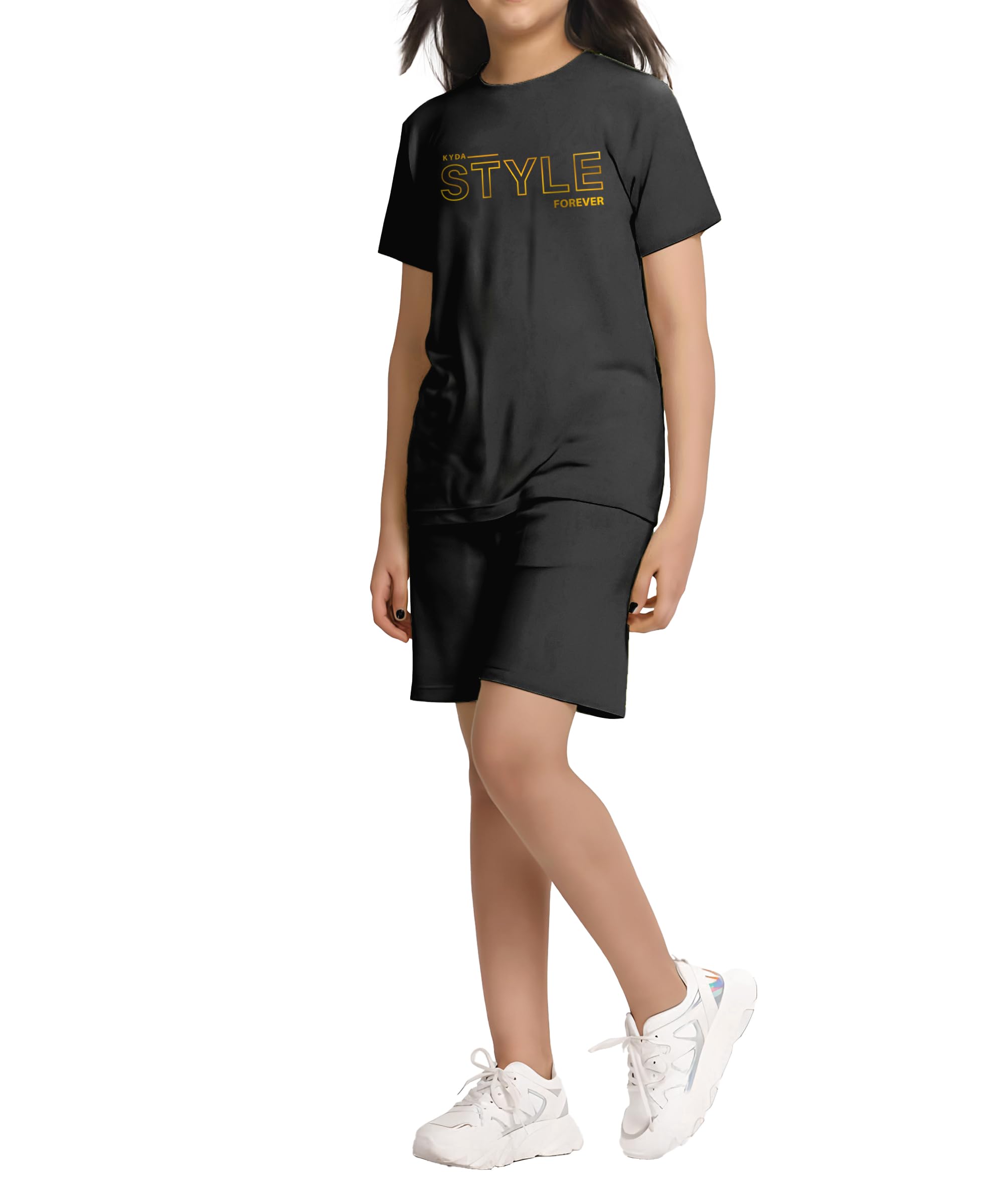 KYDA KIDS® Co-ords zestaw odzieży dla dziewcząt, 100% bawełna, bio-pranie, koszulka i szorty z nadrukiem, wysokiej jakości, miękki i oddychający, na lato, swobodny, wygodny, strój dla dziewczynek