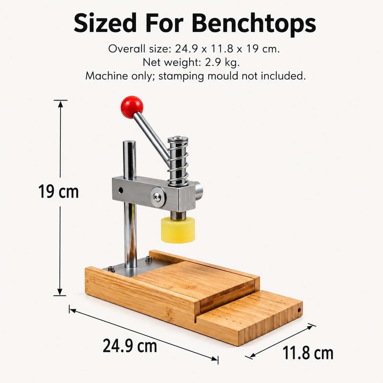 Prensa manual para estampar jabón, metal y bambú, 24,9 cm para manualidades DIY. Molde incluido.
