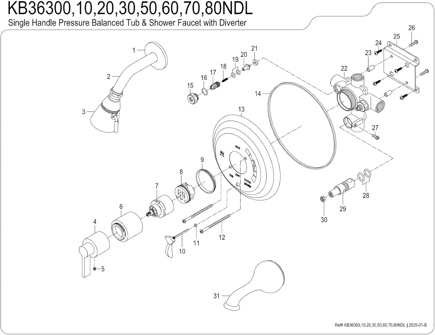 Kingston Brass KB36360NDL NuvoFusion Single-Handle Pressure Balanced Tub and Shower Faucet in Polished Nickel