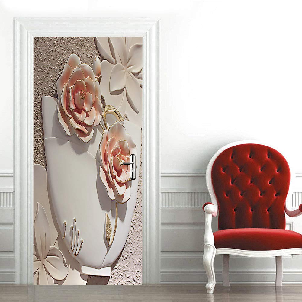 Sticker porte trompe l'oeil 3D pour décorer un salon ou une cuisine moderne