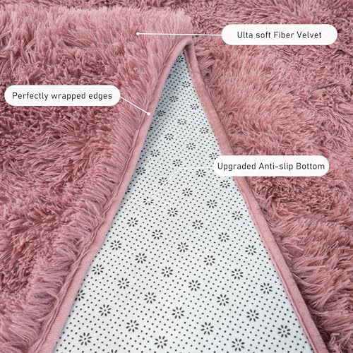 Runner Rugs for Bedroom 2x6 Rug Runners for Hallways Non Slip Soft Shag Bedside Rug, Fluffy Area Rug Throw Rugs for Living Room, Floor Carpet Runner for Nursery Kids Dorm, Blush