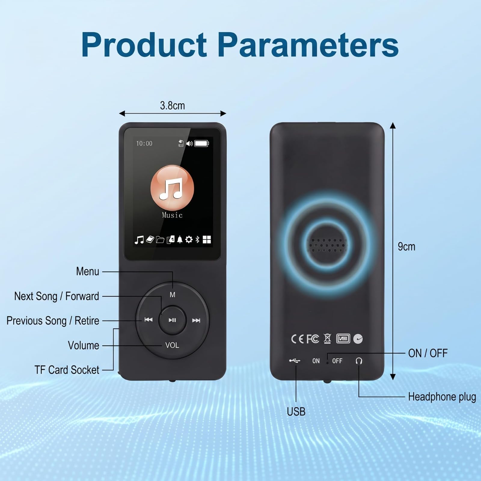 128GB MP3 Player - Bluetooth, Voice Recorder & FM Radio -3