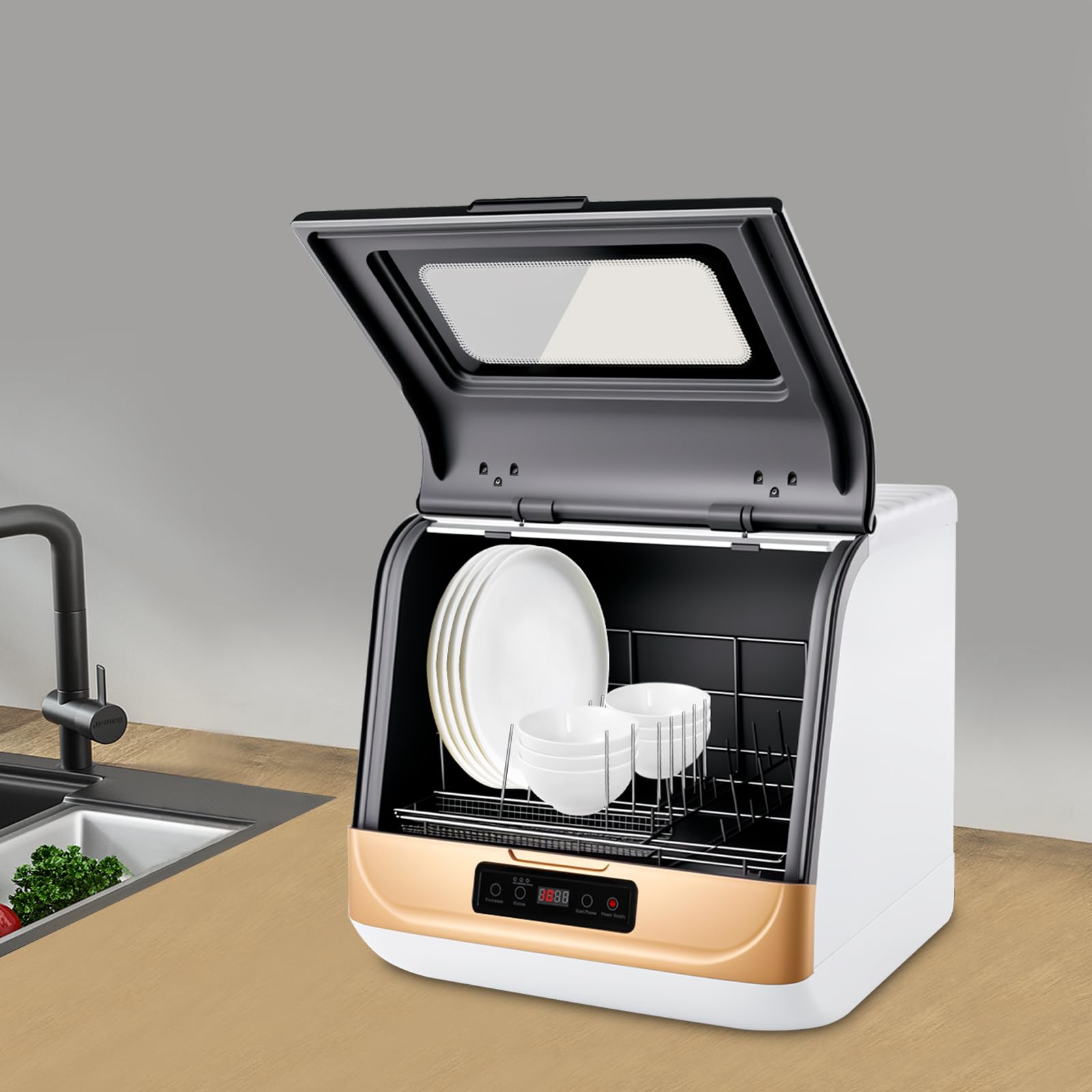 Mini zmywarka 800 W, kompaktowa, zajmująca mało miejsca, zmywarka do naczyń, wolnostojąca, 3 tryby pracy, zmywarka do naczyń, pojemność zmywarki: 4-6 zestawów (12-20 naczyń)