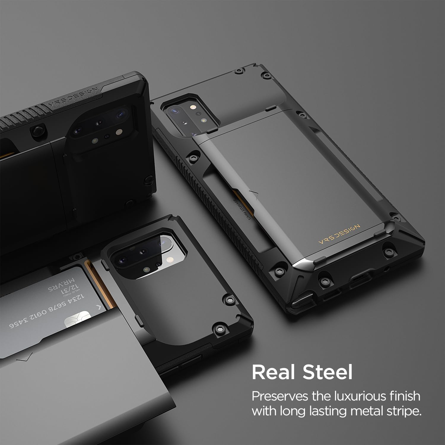 VRS DESIGN Damda Glide Pro Phone Case for Galaxy Note 10 Plus, with [4 Cards] [Semi-Auto] Premium Sturdy Credit Card Slot Wallet for Samsung Galaxy Note 10 Plus 5G Case 6.8 inch(2019) Black