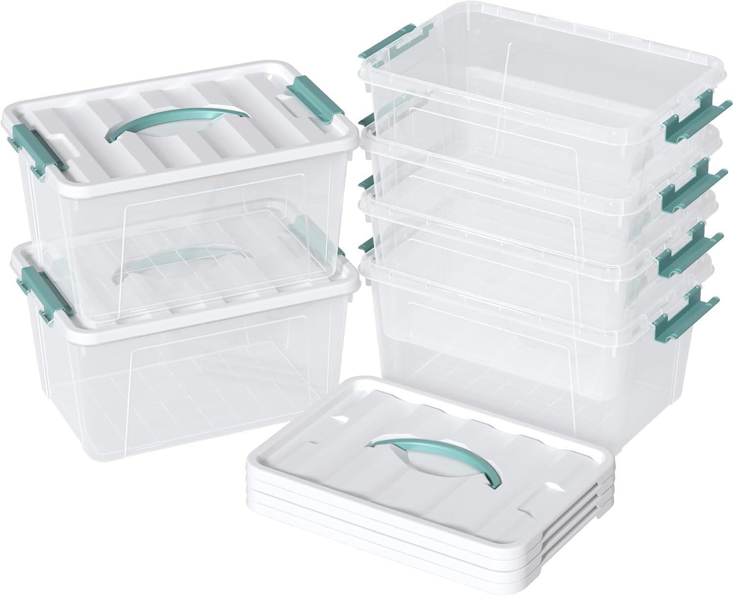 14 Quarts Latching Container with Lid/Handle, Clear Plastic Storage Tote Boxes Set of 6