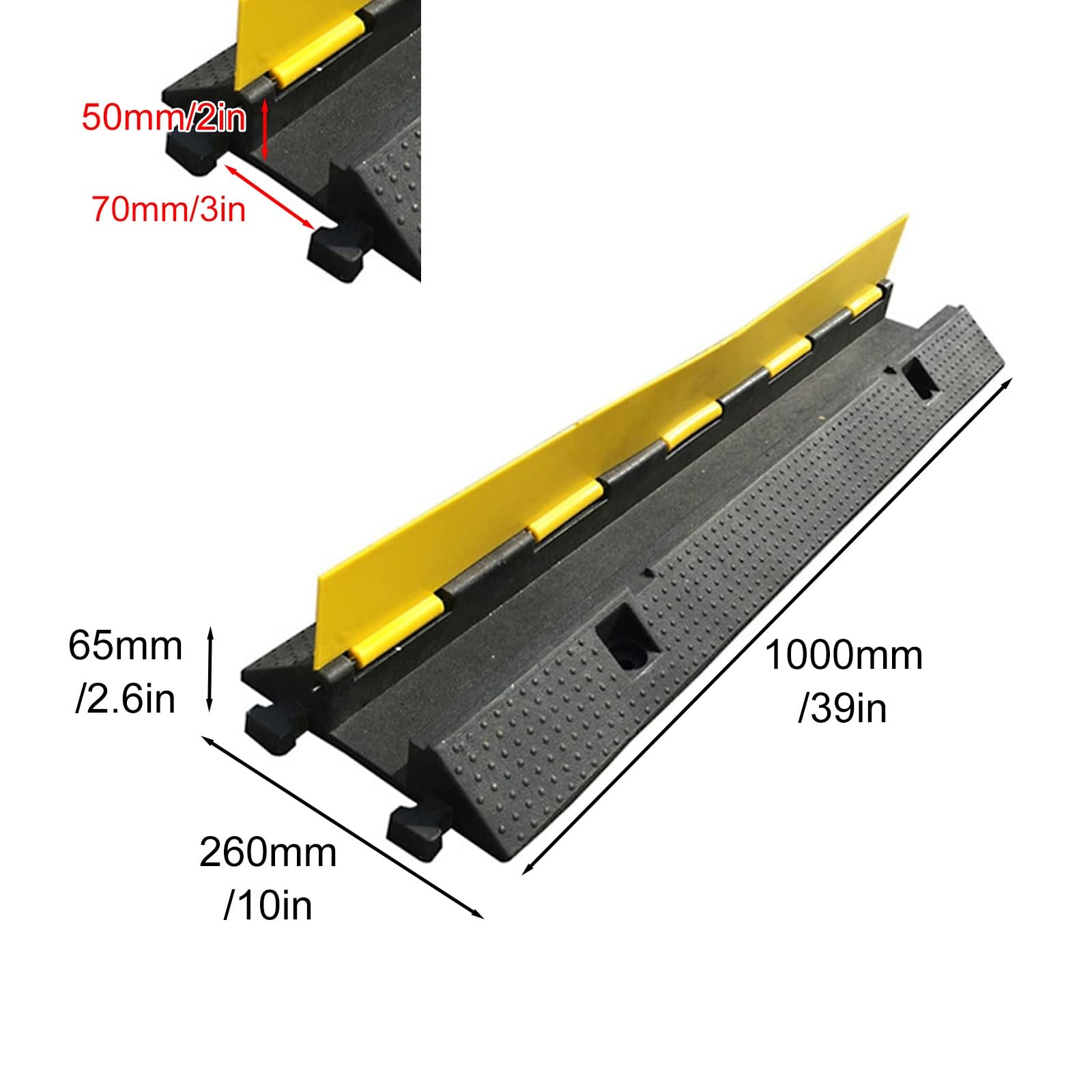 Pasacables Suelo, Protector Cable de 1 Canal de PVC de Caucho y Plástico, Rampa Coche de 100 Cm, Capacidad de 500 Kg para Entrada para Ocultar Cables, Mangueras y Tuberías(1000x260x65mm/39x10x2.6in)