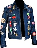 Blue Denim Jacket with Patches on Front and Back (US, Alpha, X-Large, Regular, Regular, Blue)