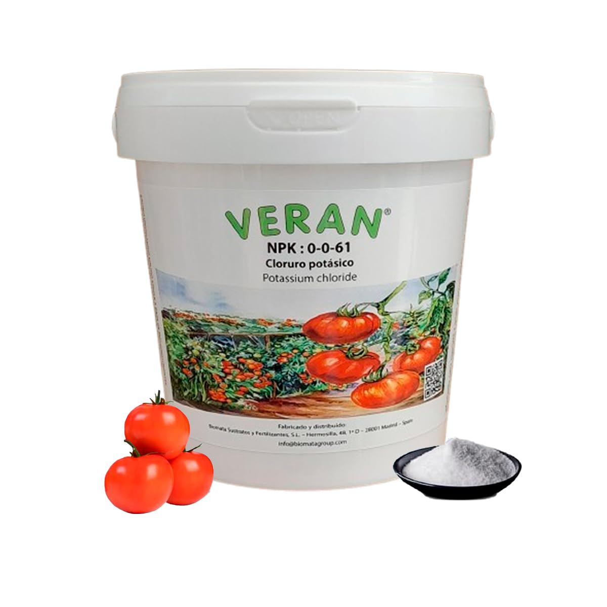 VERAN Fertilizante Cloruro Potásico NPK 0-0-61 1Kg | Abono Tomates Rico en Potasio Hidrosoluble | Fertilizante Tomates También para Hortalizas, Frutas y Cultivos Exigentes en Potasio