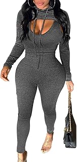 LAGSHIAN Women's Sexy 2 Piece Outfits Long Sleeve Hooded Crop Top Sleeveless Tank Jumpsuit Set
