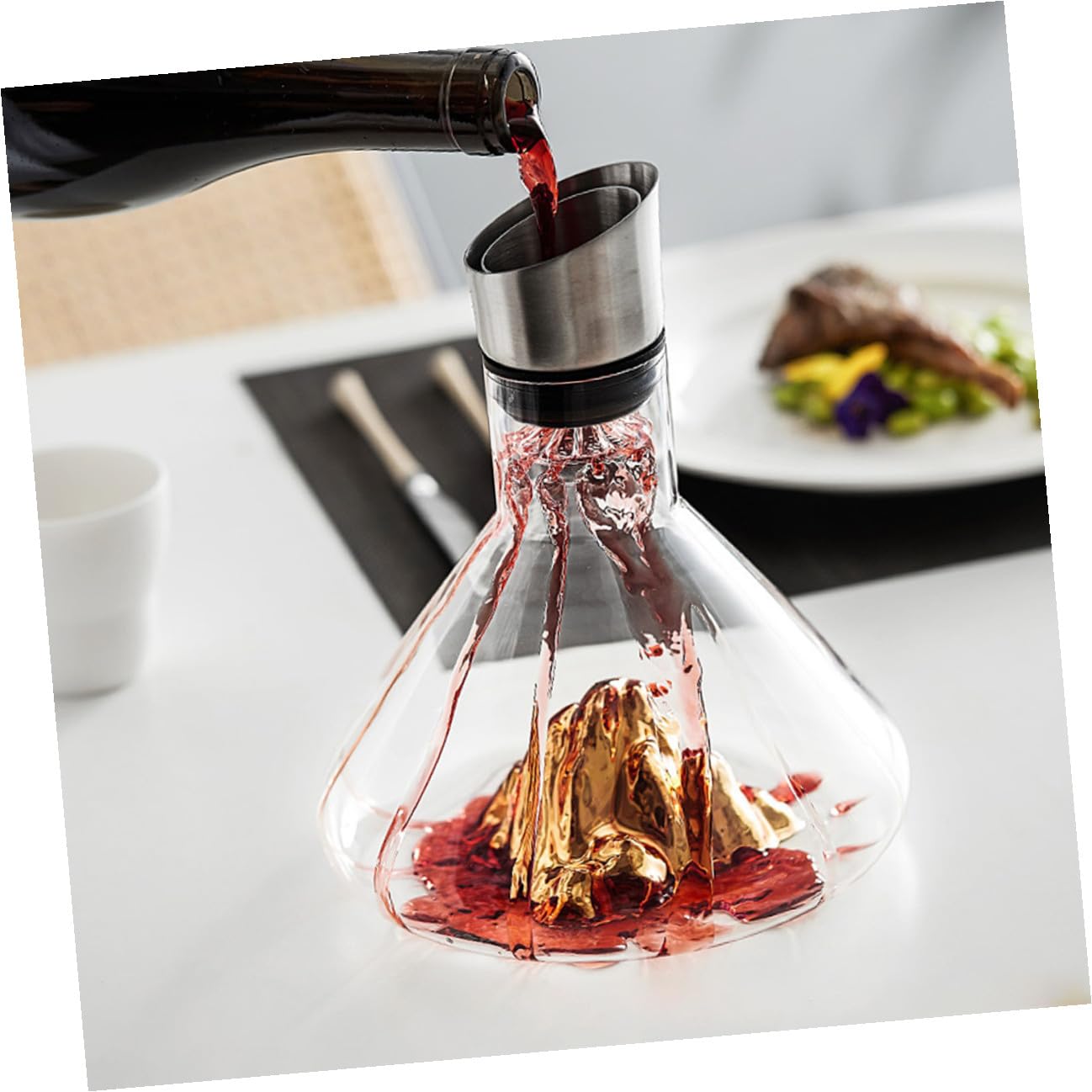 Homoyoyo Decantador de Vino Dorado de Cristal 1500ml Aireador Rápido y Diseño Elegante para Servir y Decantar Vino en Casa o Eventos