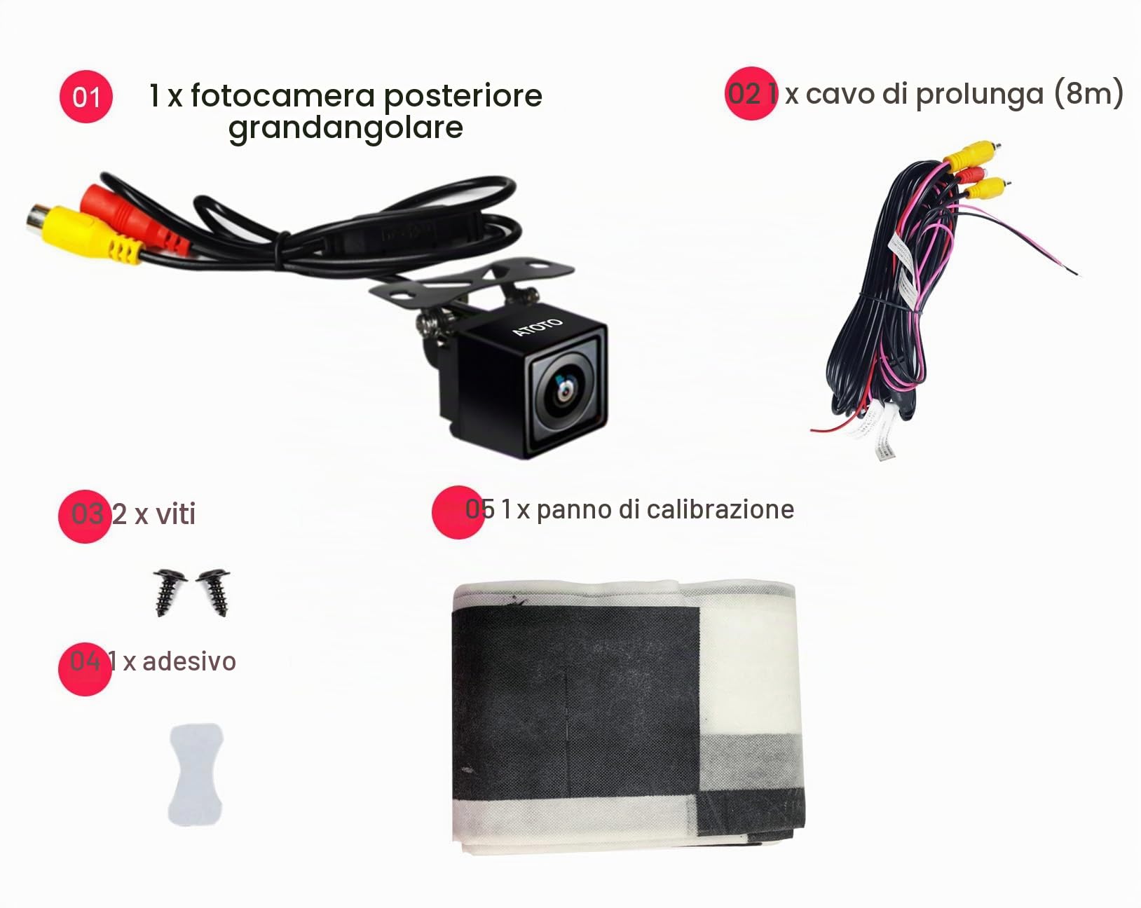 ATOTO AC-HD03LR 720P Telecamera Posteriore(grandangolo 180°),Parcheggio VSV | LRV, visione notturna e impermeabile, per A6/S8(escl.S8 PN/UN/MS/S8L/GEN4)
