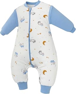 LAT Baby Sleeping Bag with Feet 2.5 TOG Winter Warm Toddler Sleeping Bag with Legs Long Sleeves Removable Baby Sleep Sack 100% Cotton Wearable Blanket for Girls Boys (Moon Stars, L/2-4 Years)