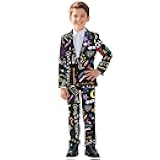 RMMRIYUE Boy Suit Set 2 Piece Formal Outfit Shawl Lapel Jacket Elastic Waist Dress Pants with Pockets for Kids Party Wedding