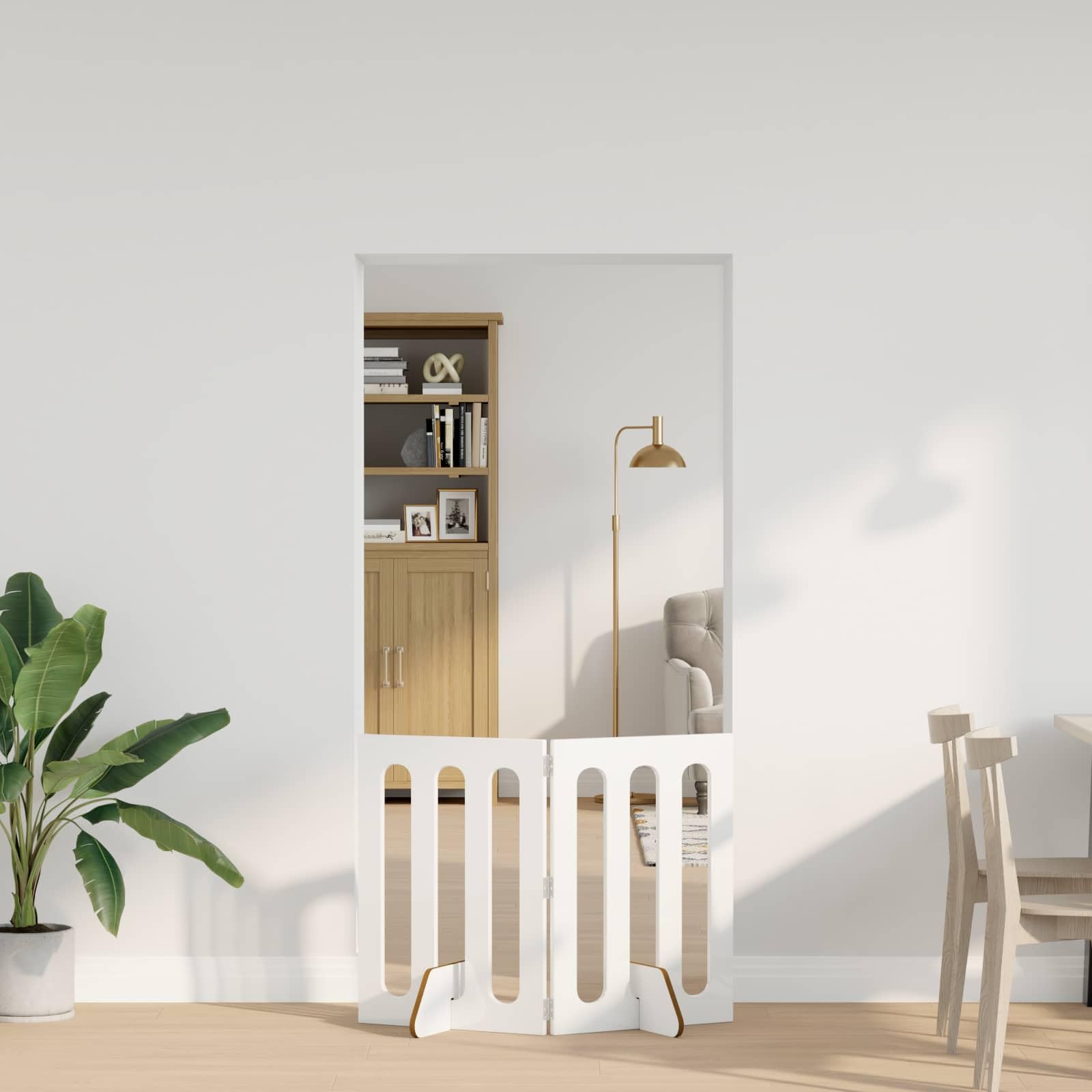 Valla plegable para mascotas, color blanco brillante, de madera, 2 unidades, 100,5 x 38 x 70 cm, plegable y plegable con paneles flexibles, protección segura para perros y cachorros en