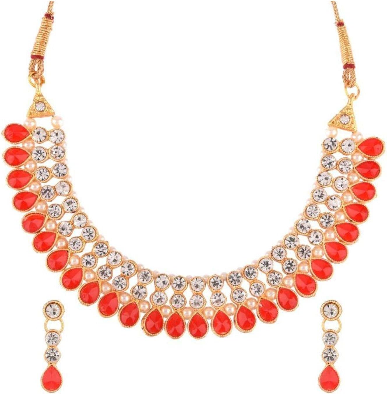 Efulgenz Indian Crystal Necklace Drop Dangle Earrings Set for Women