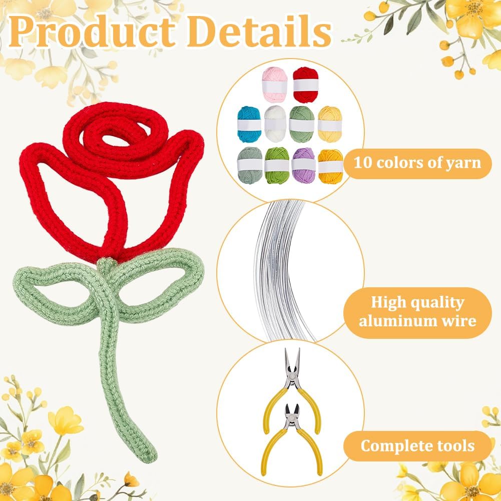 FREEBLOSS 20 Set i Cord Flower Making Kit Floral i Cording Knitting Kit DIY Flower Craft Kits Handicraft Supplies with Instructions for Beginners, Maker Tool Included