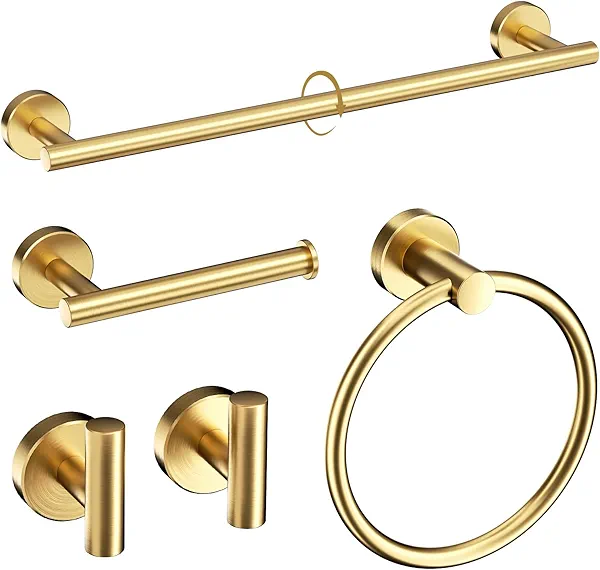Brushed Gold Bathroom Hardware Set 5-Piece, TowserLumo 24 Inch Gold Towel Bar Set, Stainless Steel Bathroom Accessories Set, Towel Racks for Bathroom, Towel Holder Wall Mounted
