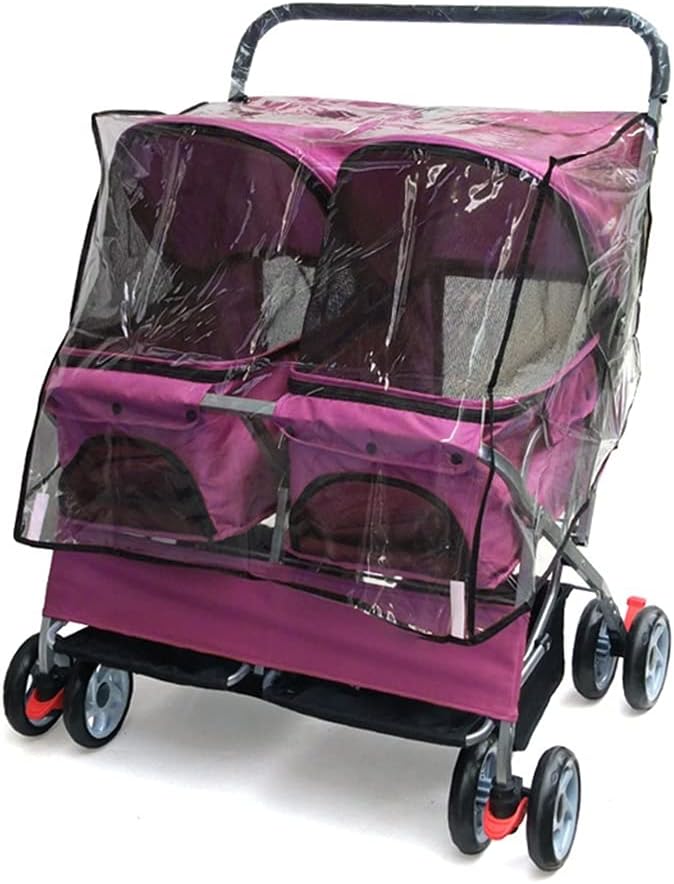 Premium Carrito para Perros Doble Durmiente Nido para Perros Gatos y Más, Cochecito para Perros Pequefios Transportin Gato Rigido Grande Ligero Plegable Perro Prom ( Color : Rose red with rain cover )