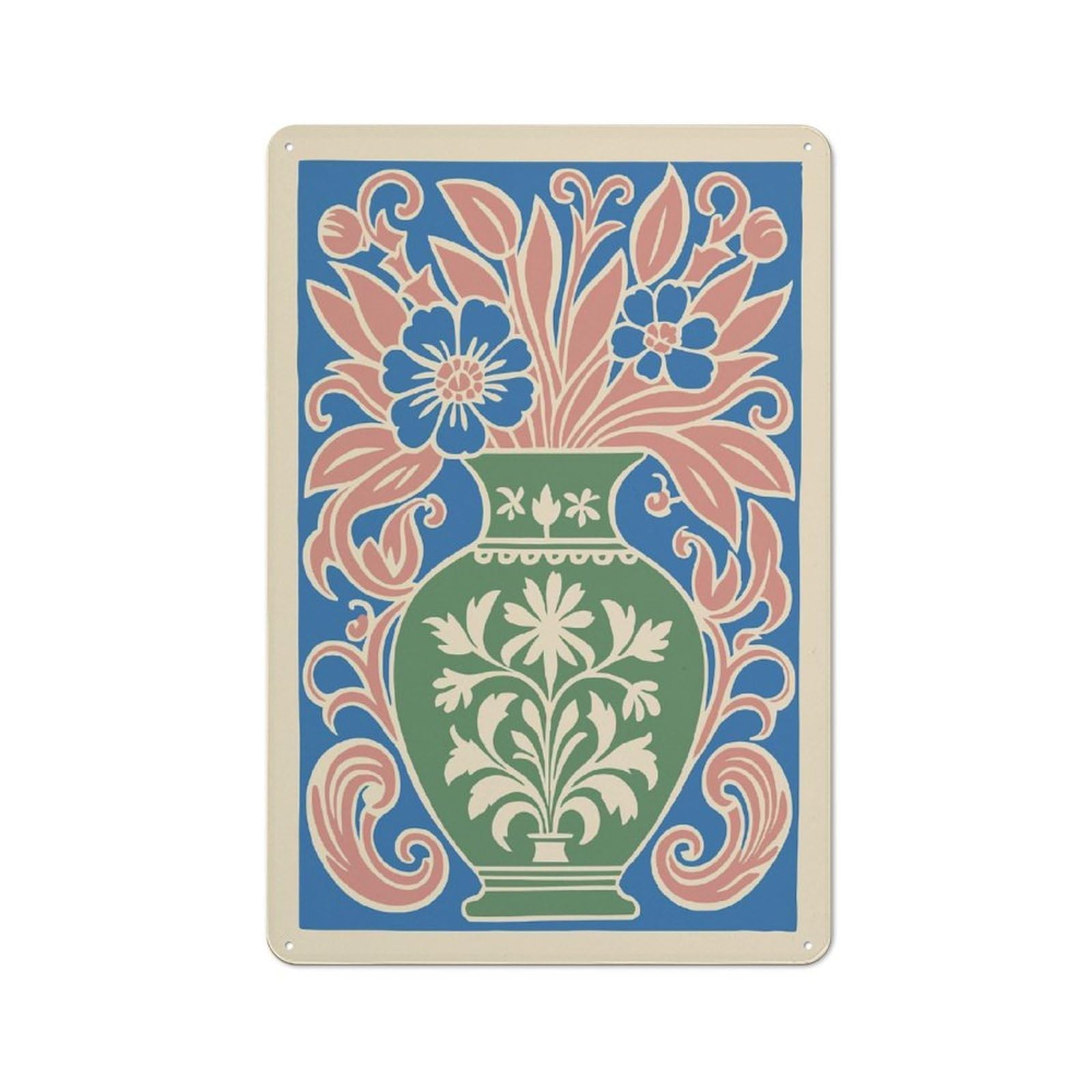 Junmoney Style-10 Cafe Style Decorative Metal Plaque 30X20cm Featuring Floral Vase Art Nouveau Illustration, Bistro Wall Plaque For Tea Room, Shop Wall Or Breakfast Area