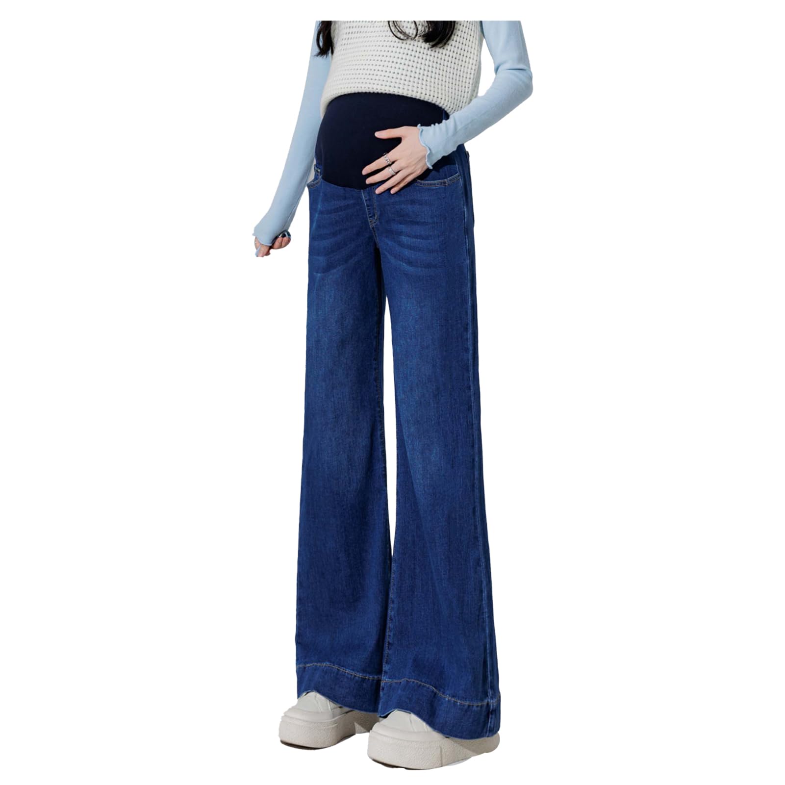 Vaqueros para embarazadas con cintura ajustable, elegantes pantalones vaqueros con bolsillos para mujeres de hasta 175 cm, vaqueros elásticos para embarazadas