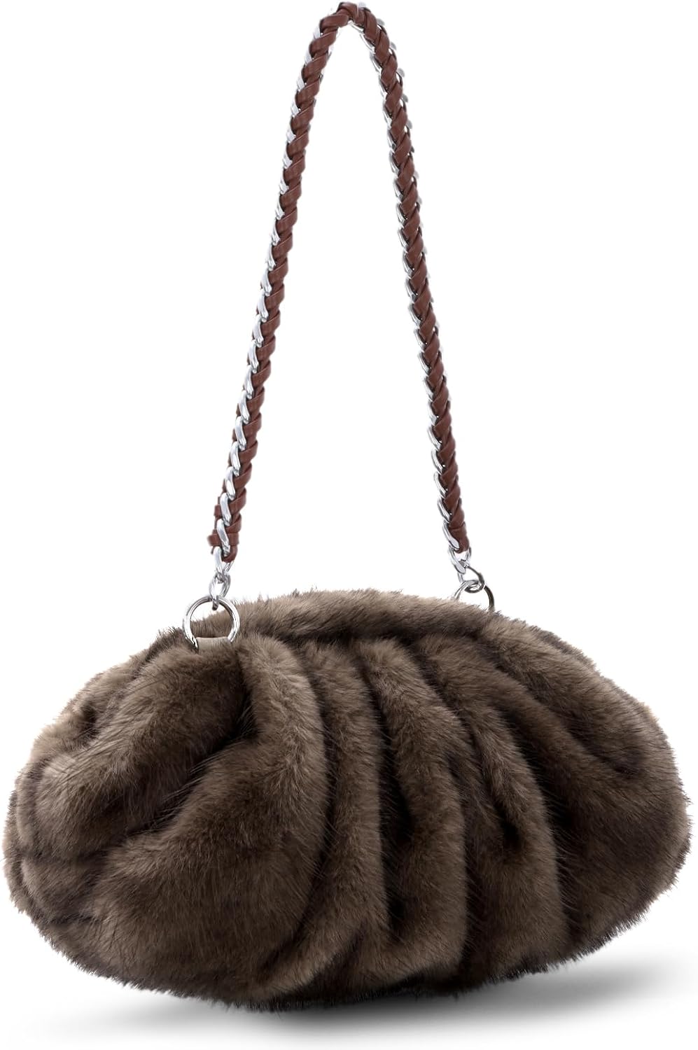 Emprier Faux Fur Shoulder bags for Women Dumpling Fluffy Clutch Purses Evening Handbag for Party Wedding