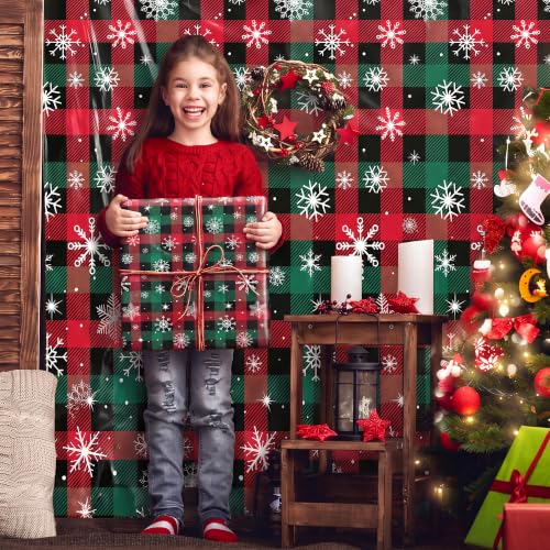 Image of Kochorie 100 Ft x 54 Inch Christmas Buffalo Plaid Snowflake Tablecloth Roll