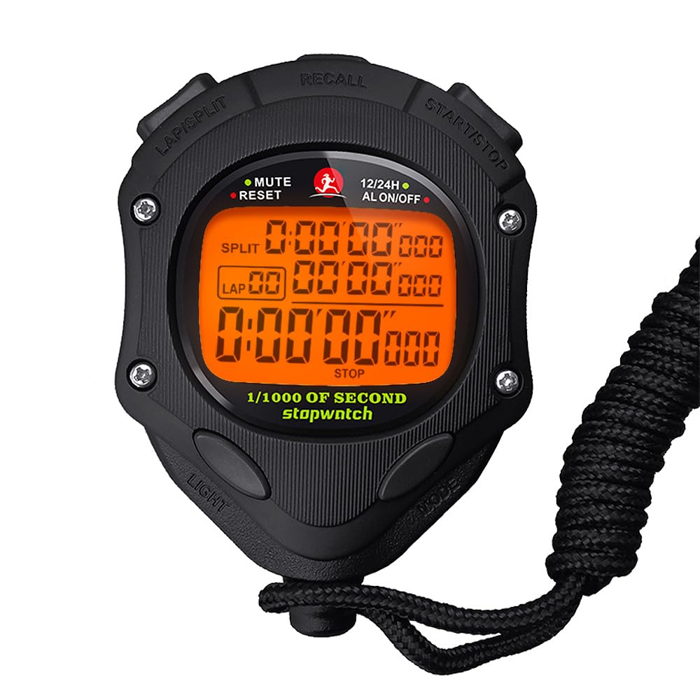 Chronomètre numérique avec rétroéclairage, chronomètre 0,001 seconde, mémoire de 100 tours, grand écran pour entraîneur, sport, natation, course à pied, marathon, compétition (100 LAP (rétroéclairage)
