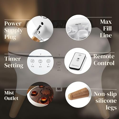 Miniatura 7 de Difusor de aceite esencial de medusas bailarinas con 7 luces LED, 2 modos de niebla, control remoto y temporizador de apagado automático para