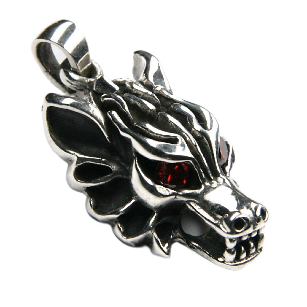 Wolf Schmuck glühende Augen Zirkonia Silber Anhänger Tier Wolfskopf Gothic Silberanhänger Männer Frauen