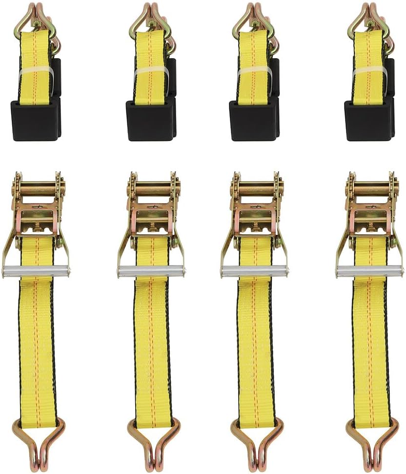 High Performance (4 Pack) 2" x10' Tire Double J Wire Hook Strap Ratchet Car Hauler Wheel Tie Down