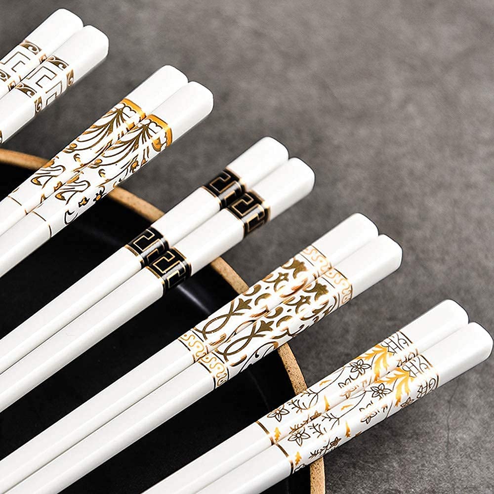 Baguettes Baguettes Baguettes réutilisables 5 Paires de Baguettes en Porcelaine ffret Cadeau, Baguettes à Sushi japonaises en céramique Blanche réutilisables Vaisselle(Couleur:C;Taille:24Cm)