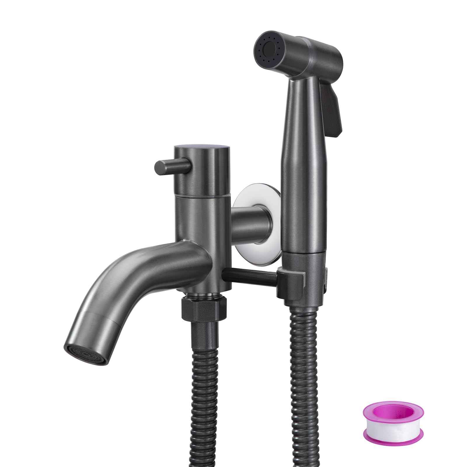 Grifo de Fregadero de Agua Fría Montado en la Pared Grifo Pared con Ducha Grifo Bidet para Wc Con Mangueras Telescópicas De 1.5m para Lavado de Inodoros, Higiene Personal, Baño de Mascotas