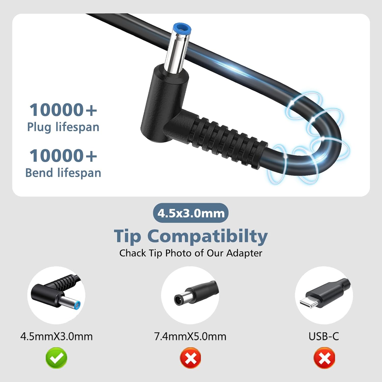 DJW Charger Compatible with HP Laptop Computer 45W Smart Blue Tip Power Adapter image 3 of 7 B01GPY9AOQ