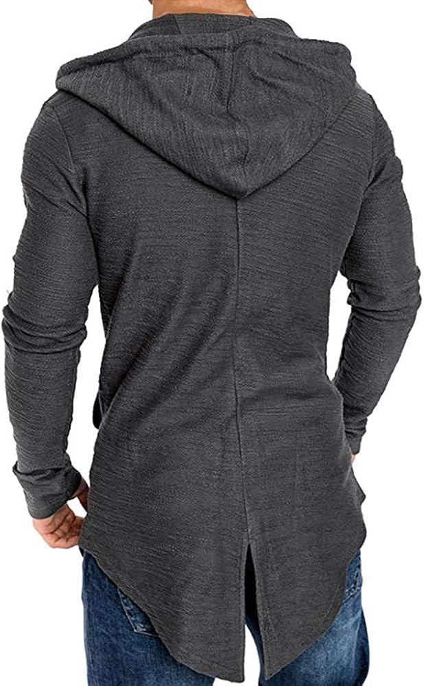 Men's Long Cardigan Drawstring Sweater Hooded Knit Slim Fit Open