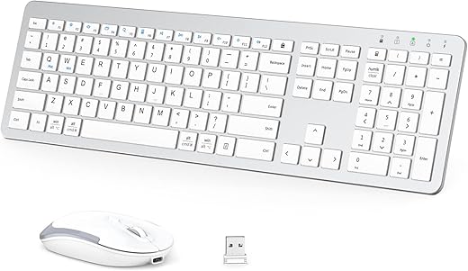 iClever Wireless Keyboard and Mouse GK08 – Rechargeable, Ergonomic, Quiet, Full Size Design with Number Pad, 2.4G Stable Connection Slim Mac…