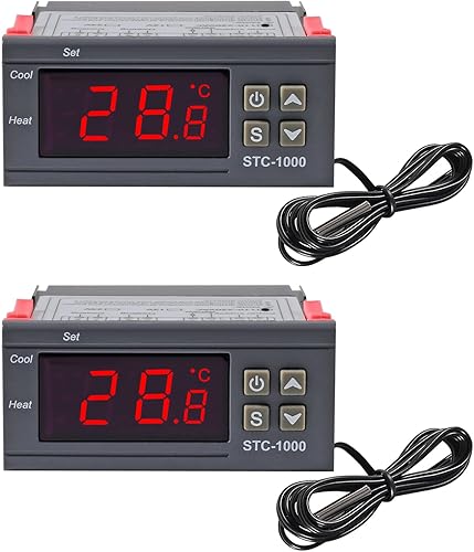 UMLIFE STC-1000 - Controlador de temperatura LED digital de 10 A CC 12 V, interruptor de control de termostato, 2 salidas de relé y sensores de