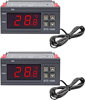 2 Pack STC-1000 10A DC 12V Digital LED Temperature Controller Thermostat Control Switch 2 Relay Output and NTC 10K Thermistor Sensors Digital Temperature Probe (12V)