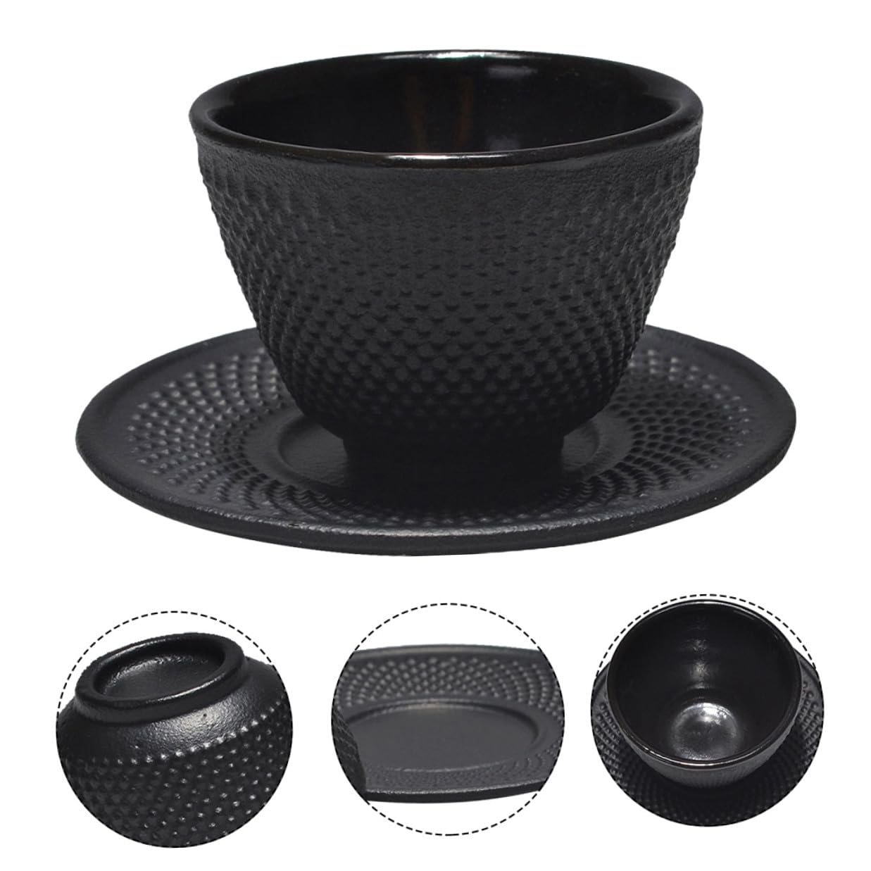 Housoutil 2 Sets Gusseiserne Teetasse mit Untertasse Satz Vintage Teetasse aus Eisen Rostfrei Glatt Verarbeitet für Zuhause und Teezeremonie