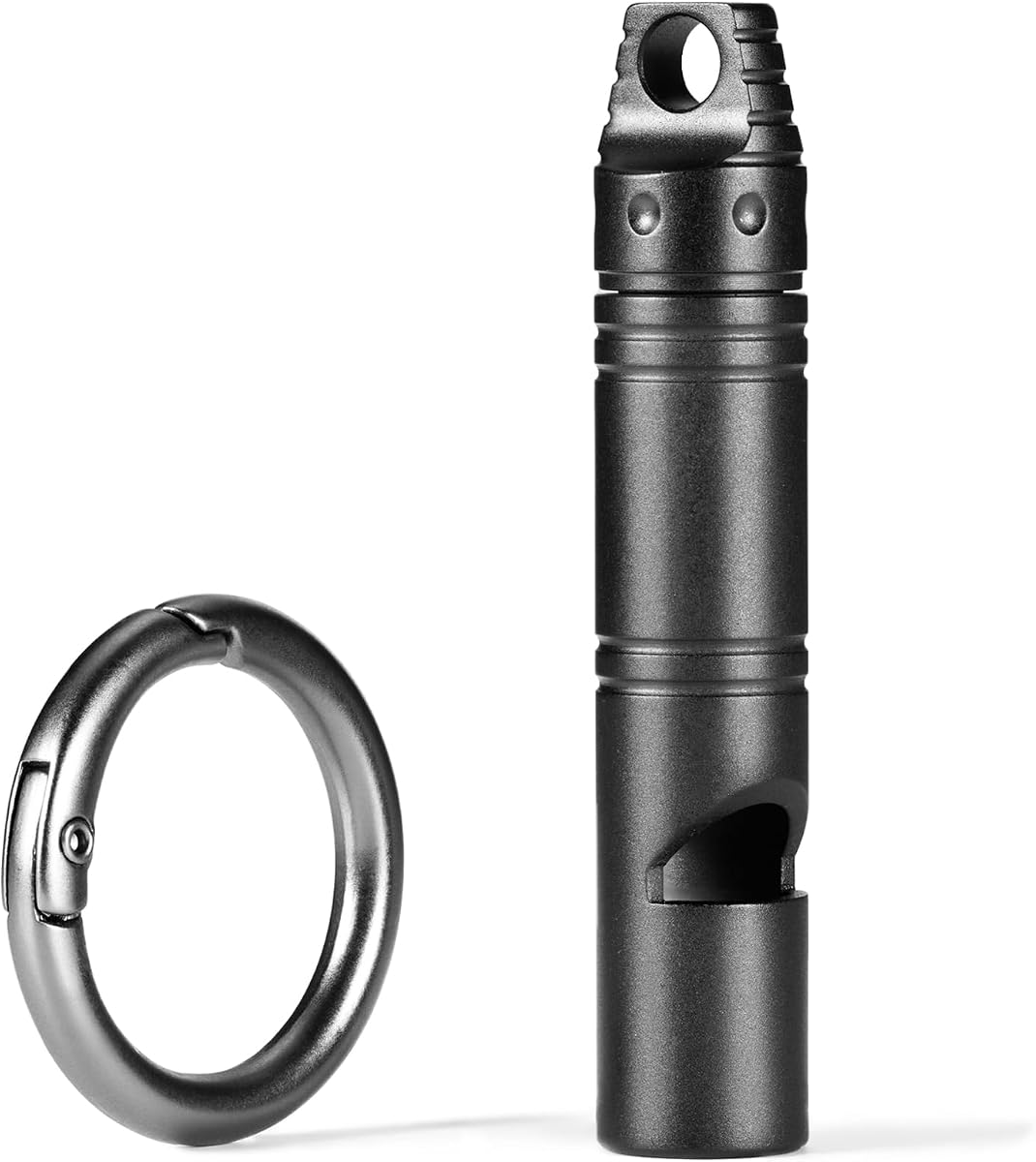 Silbato de emergencia, silbato fuerte de titanio de hasta 120 dB, llavero de silbatos de supervivencia de emergencia para niños, mujeres y hombres, silbatos de seguridad para acampar, senderismo, negro
