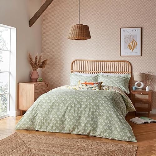 Scion Snowdrop Sage Green Bedding Duvet Cover Set (Super King Duvet Cover Set: 260cm x 220cm)