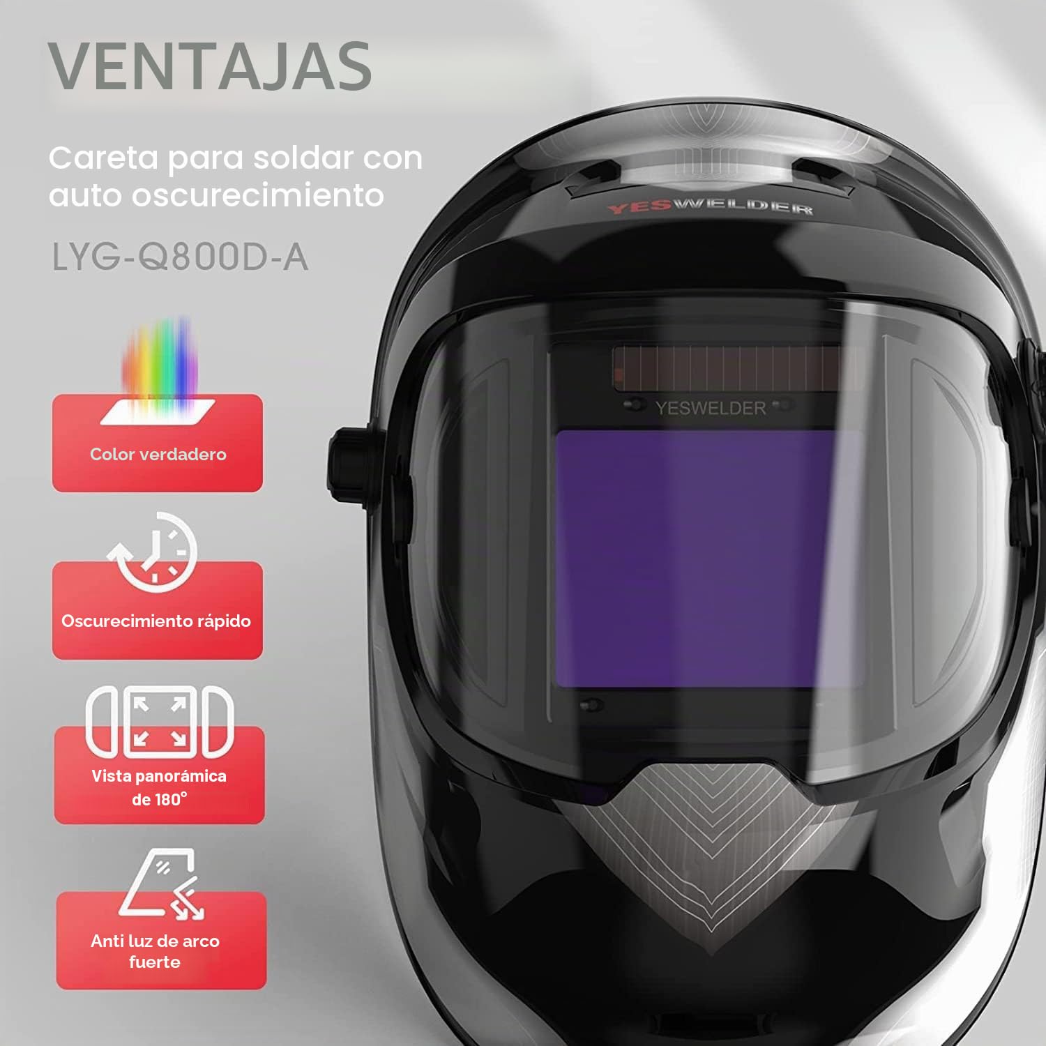YESWELDER Careta Soldar Automatica Vista Grande Color Verdadero Accionado por Energía Solar, Mascara soldar Automático con Vista Lateral, 4 Sensores Sombra 4/5-9/9-13 para TIG MIG ARC CUT