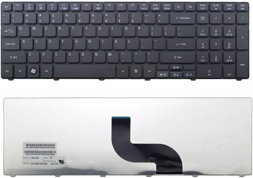 New Laptop Keyboard Replacement for Acer KB.I170A.172 PK130C94A00 KBI170A172 V104730DS3 UI 90.4HV07.S1D 904HV07S1D KB.I170A.056 KBI170A056 NSK-ALA1D 9JN1H82A1D93505023 MP-09B23U4-442 US Black Color