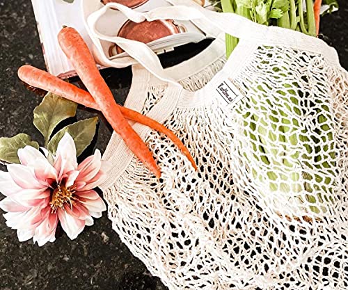 Cotton Mesh Grocery Bags - Farmer Market Bags - Reusable Grocery Net Bags - 100% Cotton Mesh Shopping Bags - Net Produce Bags, Cotton String Bags, Farmers Market Bags, Grocery or Beach Trip (3 Bags) - Thumbnail 4