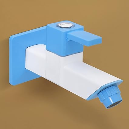 Plantex ABS Plastic ES-112 Single Lever Bib Cock (Long Body) for Bathroom/Kitchen Sink Tap/Basin Faucet with Plastic Wall Flange - (Blue & White)